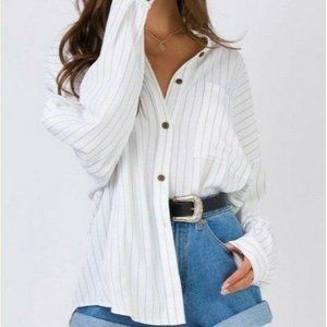 Princess Polly Striped Button Down Shirt White